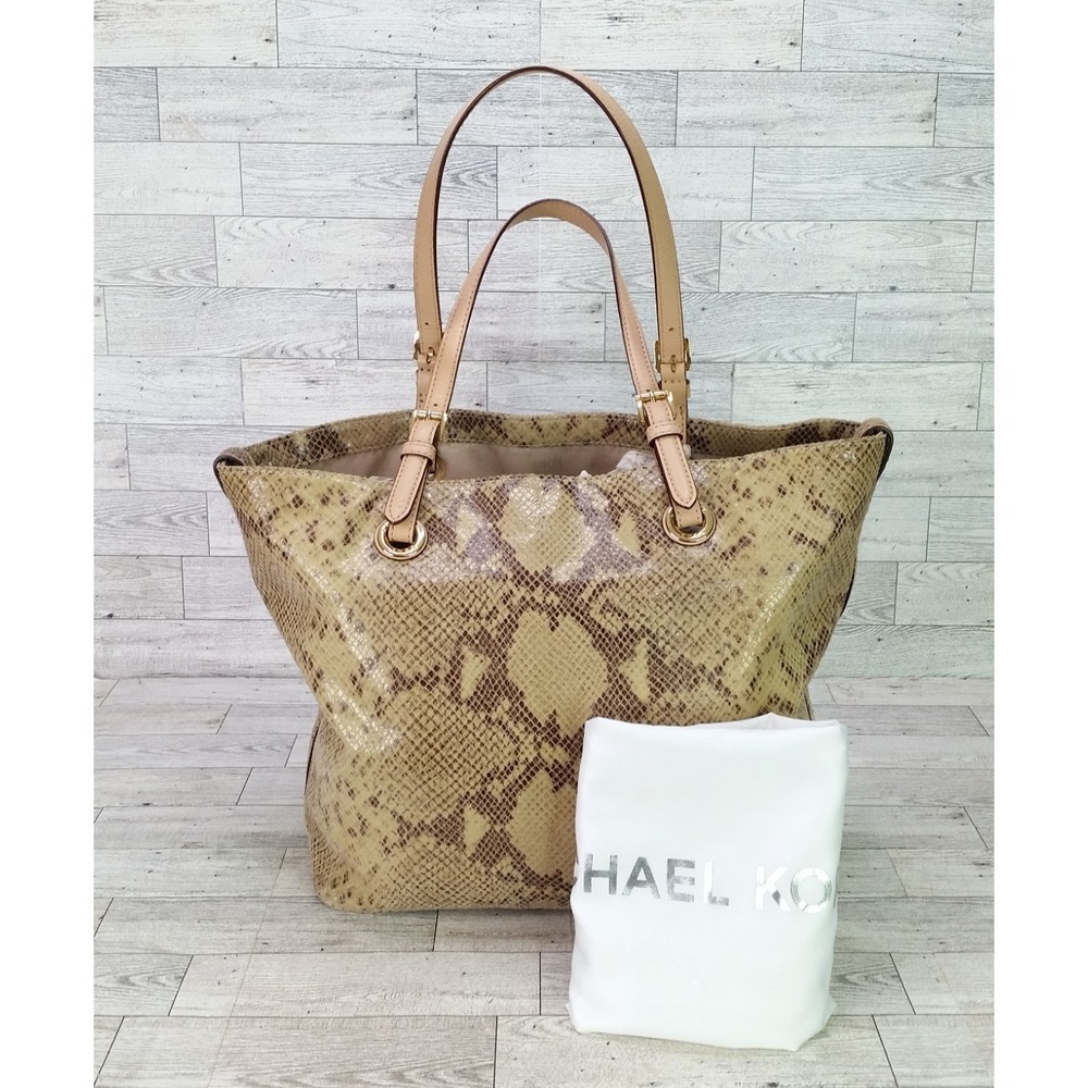 Michael Kors Python Embossed Leather Chain Strap Shoulder Tote Bag Snake Print